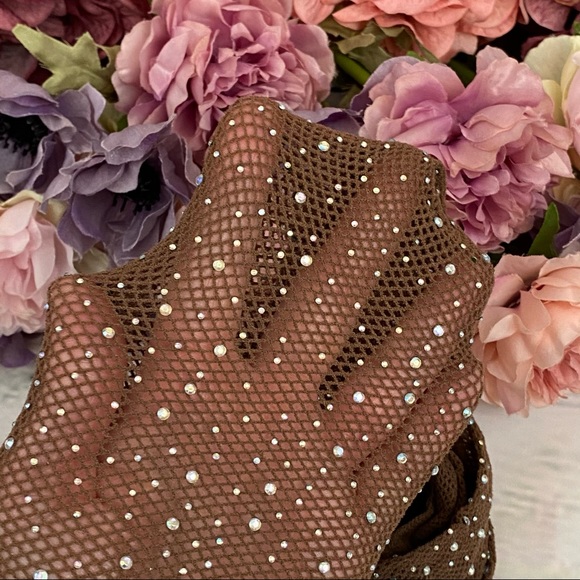 Sexy Coffee Fishnet Pantyhose with Crystal Rhinestones - Picture 13 of 16